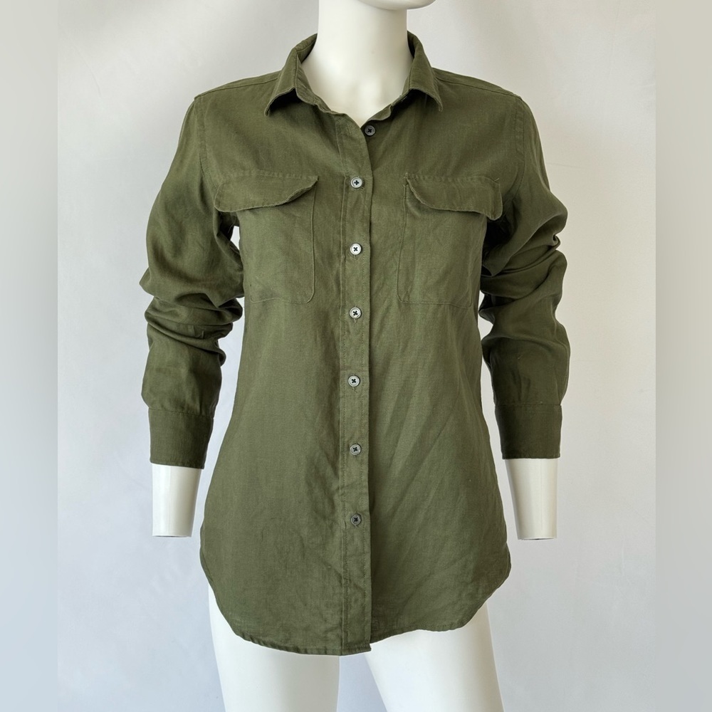 Sage Green Button Down Shirt, Size XS Olive Green Long Sleeve